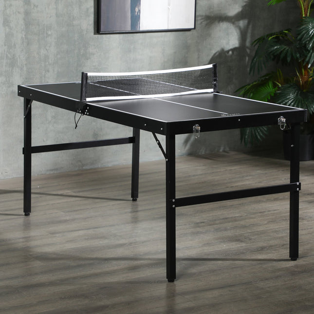 Folding Mini Table Tennis Set with Net - Black Aluminum