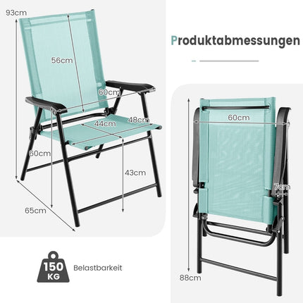 Mint Green Folding Patio Chairs Set of 2 – 65x60x93 cm