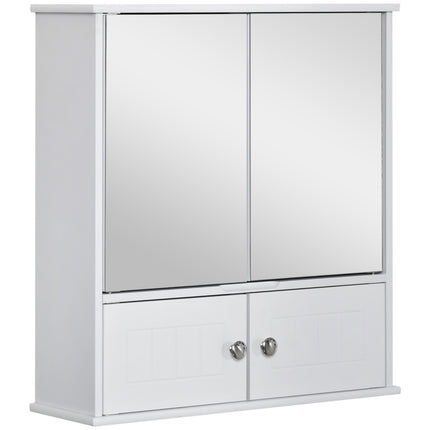 White wall-mounted bathroom cabinet, mirror & glass shelves