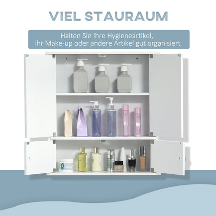 White wall-mounted bathroom cabinet, mirror & glass shelves