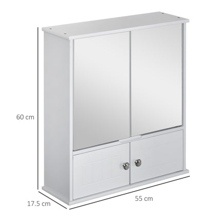White wall-mounted bathroom cabinet, mirror & glass shelves