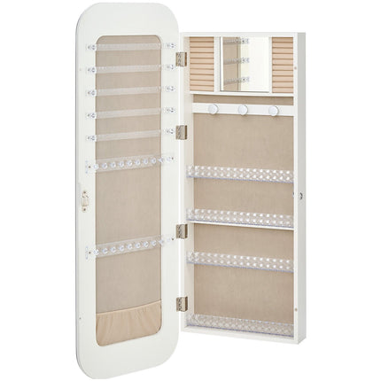 Mirror Jewelry Cabinet, Full-Length, Lockable, White