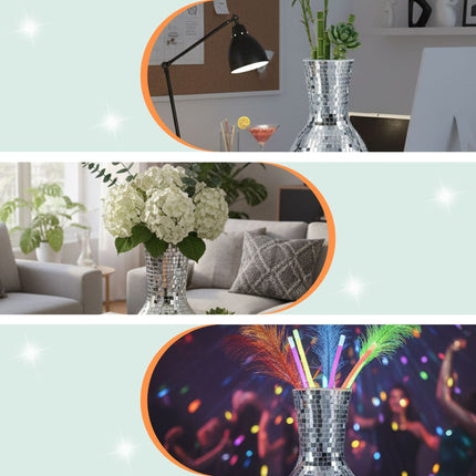 Zrcadlová mozaiková váza, 28 cm – dekorace z reflexního skla