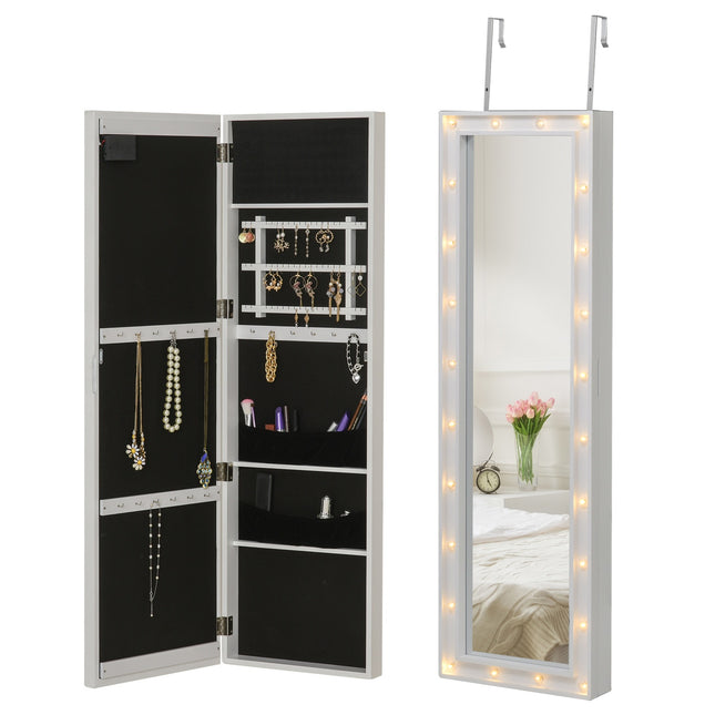 LED šperkovnicová skříň se zrcadlem, na dveře, 36.6""x8""x120"" bílá