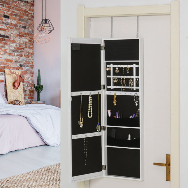 LED šperkovnicová skříň se zrcadlem, na dveře, 36.6""x8""x120"" bílá