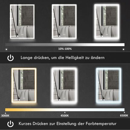 Černá LED zrcadlová skříňka - proti zamlžení, 3 barvy světla, 50x70 cm