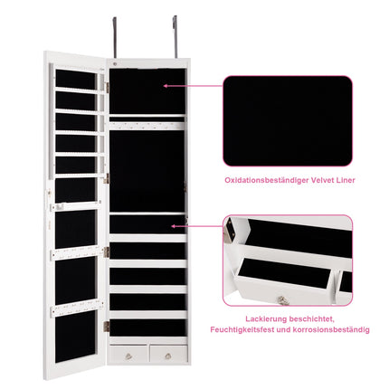 Mirrored Jewelry Cabinet With LED Lights, Wall or Door Mount