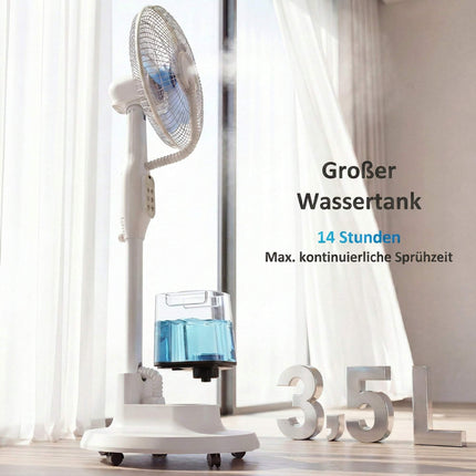 Stojanový ventilátor s mlžením, oscilace 70, nádržka 3.5L, bílý