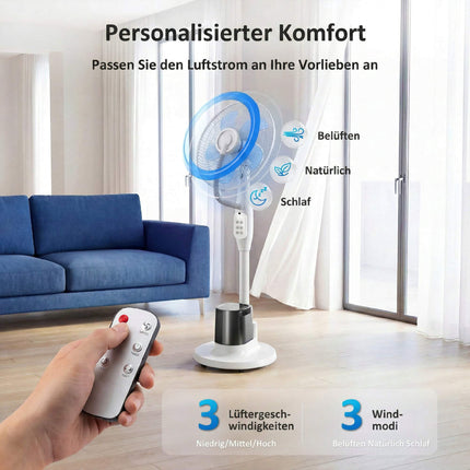 Stojanový ventilátor s mlžením, oscilace 70, nádržka 3.5L, bílý