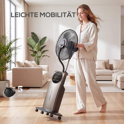 Stojanový ventilátor s mlžením a dálkovým ovládáním, 3 rychlosti, nádržka 3.1L