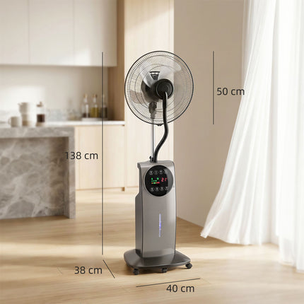 Stojanový ventilátor s mlžením a dálkovým ovládáním, 3 rychlosti, nádržka 3.1L