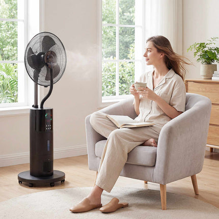 Stojanový ventilátor s mlžením a dálkovým ovládáním, nádržka 2.3L, 3 rychlosti