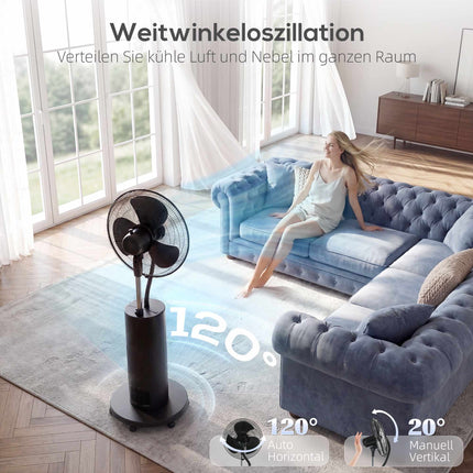 Stojanový ventilátor s mlžením a dálkovým ovládáním, nádržka 2.3L, 3 rychlosti