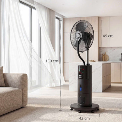 Stojanový ventilátor s mlžením a dálkovým ovládáním, nádržka 2.3L, 3 rychlosti