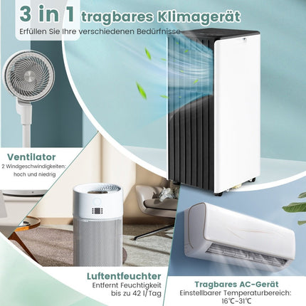 Mobilní klimatizace 4 v 1 klimatizace chlazení a ventilátor a odvlhčování a režim spánku dálkové ovládání 31 x 32 x 71.5 cm bílá