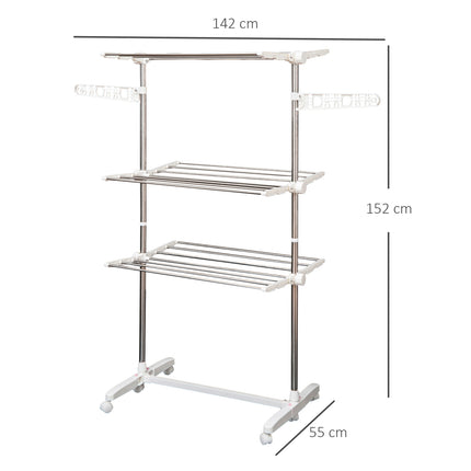 Skládací pojízdný sušák na prádlo, 3 patra, nastavitelný 80-142 cm