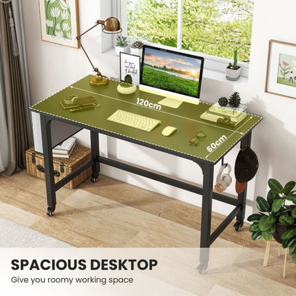 Pojízdný počítačový stůl 120cm – úložná taška, háčky, černý