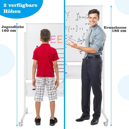 Pojízdná oboustranná bílá tabule 120x90 cm se stojanem a kolečky
