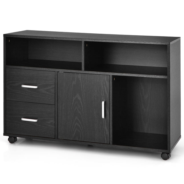 Rollcontainer mit 2 Schubladen & 3 Ablagefächern, Schwarz MDF