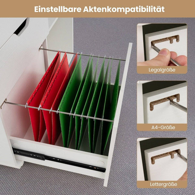 Mobiler Aktenrollcontainer mit 3 Schubladen und Rollen, Weiß
