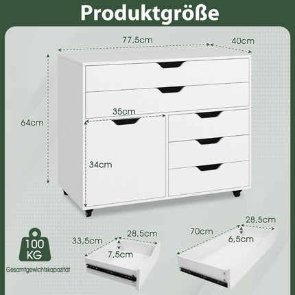 Pojízdná kartotéka s 5 zásuvkami a skříňkou, bílá