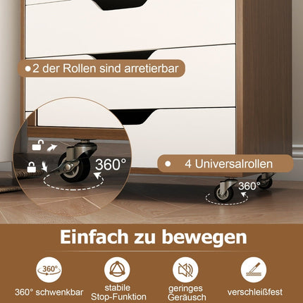 Mobile File Cabinet with 7 Drawers and Wheels, Natural Wood