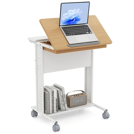 Pojízdný stolek na notebook se sklopnou deskou, úložným prostorem, kolečky