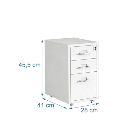Mobile Metal Filing Cabinet, 3-Drawer Locking Rolling