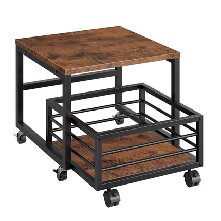 Mobile Mini Fridge Stand with Basket, Brown, 44x50x50 cm