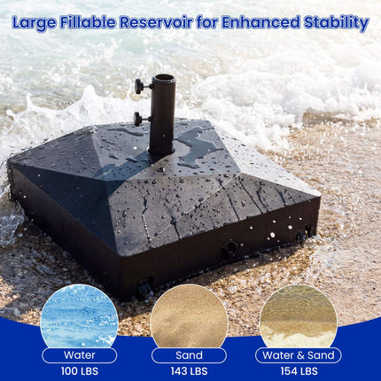 Mobile Patio Umbrella Base, 154 lbs, Black, HDPE, Wheels