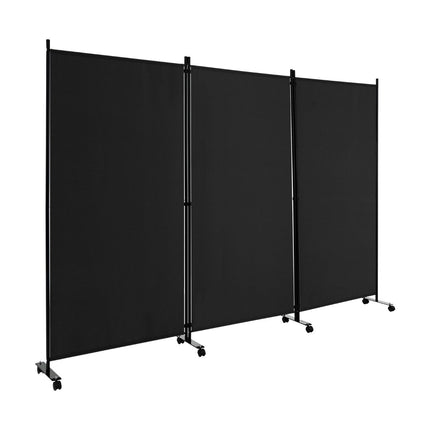 Pojízdný paraván s kolečky, 3 panely, 180 cm, černý