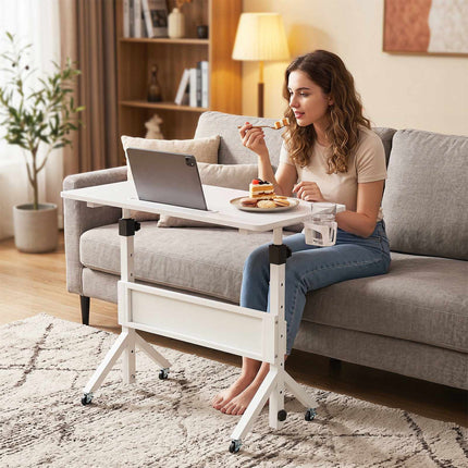 Mobile Standing Desk, Height Adjustable with Storage Basket