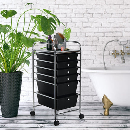 Mobile Storage Cart with 6 Stackable Drawers, Metal Frame
