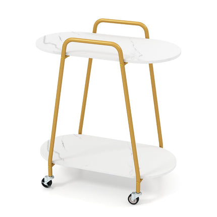 Rollbarer Beistelltisch mit zwei Ebenen und Marmor-Optik