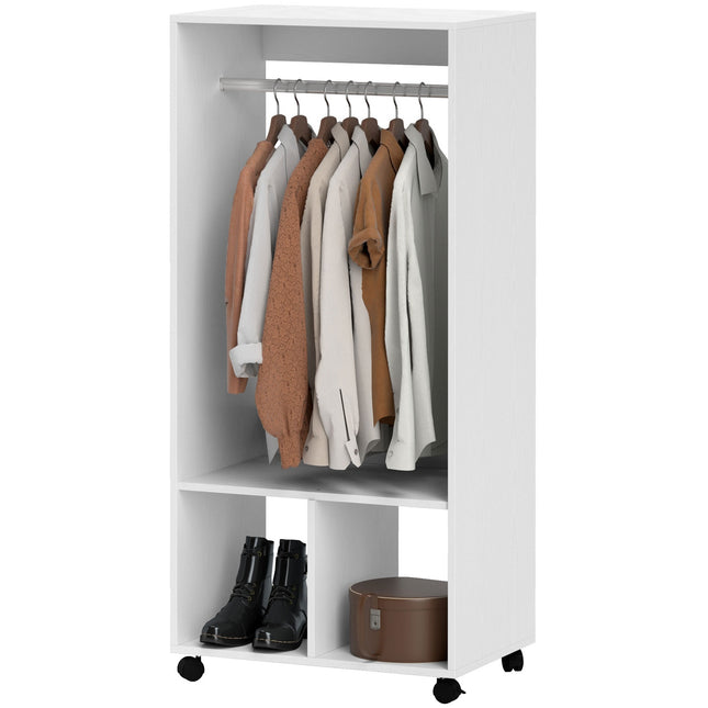 Mobiele kledingkast Garderobekast met plank 4 zwenkwielen voor woonkamer slaapkamer aluminiumlegering 60 x 40 x 127 cm wit Aosom