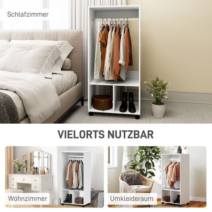 Mobile wardrobe with shelf - aluminium, white