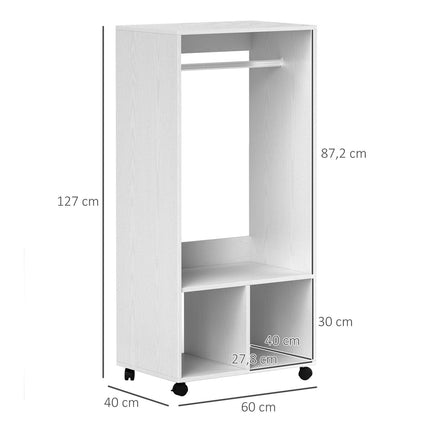 Mobile wardrobe with shelf - aluminium, white