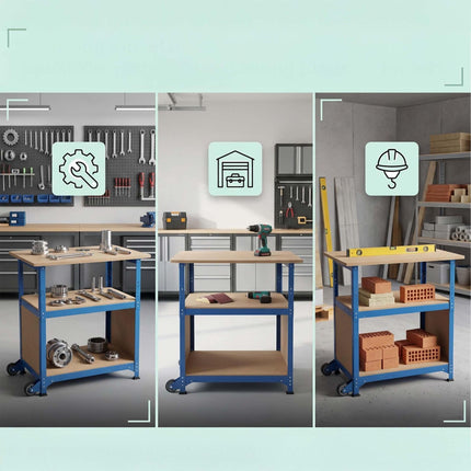 Mobile Workbench With Casters, Pegboard, Adjustable Height
