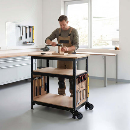 Mobile Workbench With Castors – Height Adjustable, Pegboard