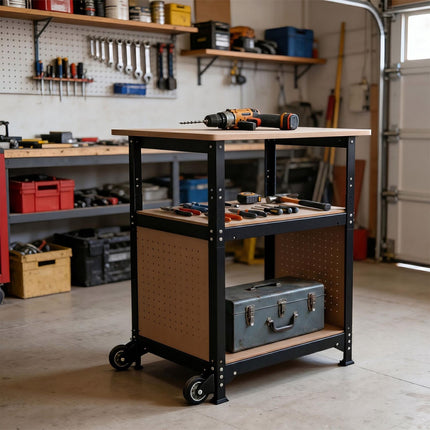 Mobile Workbench With Castors – Height Adjustable, Pegboard