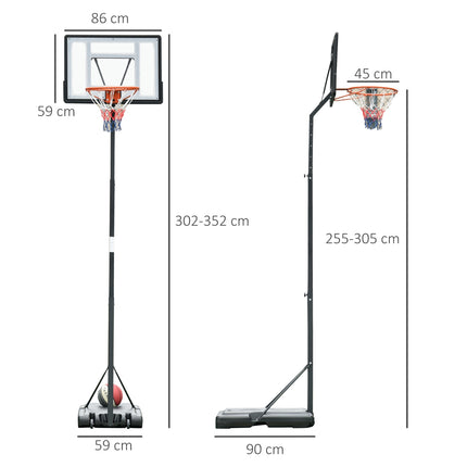 Nastavitelný basketbalový koš s ocelovým stojanem, 90-352 cm