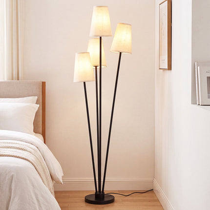 Modern 4-Light Floor Lamp with Fabric Shades & Foot Switch