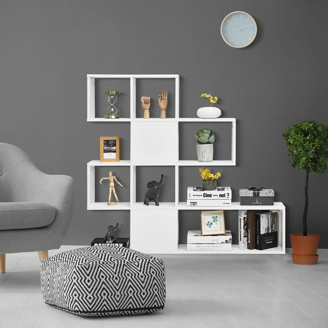 Moderne 5-laags houten kamerverdeler in ladderstijl voor boeken, 120 x 19,5 x 109 cm, wit