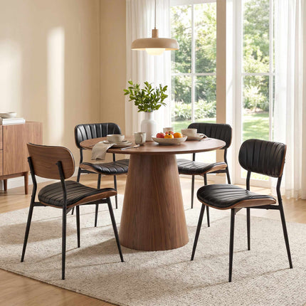 Modern Black PU Leather Dining Chairs, Set of 2