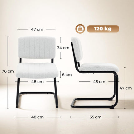 Modern Dining Chairs Set of 2, Cream Teddy Fleece