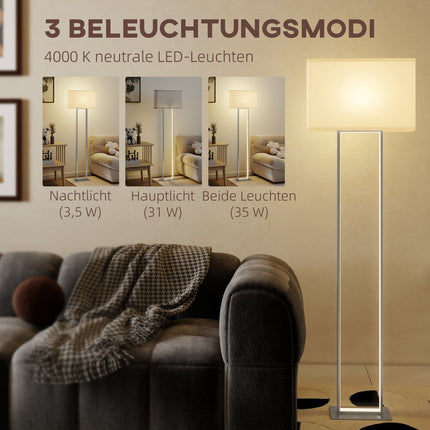 Moderní stojací lampa, nastavitelný jas, lněné stínidlo