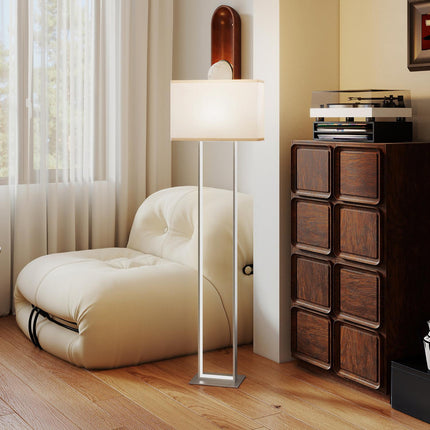 Moderní stojací lampa, nastavitelný jas, lněné stínidlo