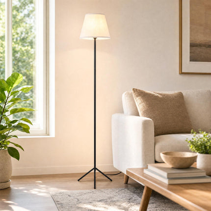 Modern Floor Lamp with Fabric Shade & Tripod Base