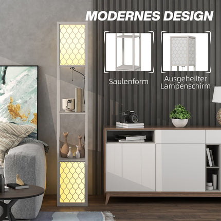 Moderní stojací lampa s policemi, řetízkový vypínač, černá/bílá