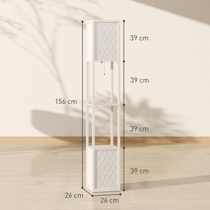 Moderní stojací lampa s policemi, řetízkový vypínač, černá/bílá